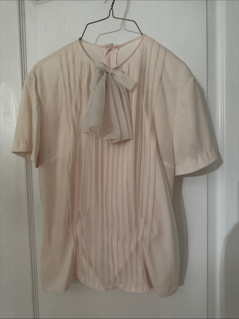 Women's Pleated Bow Neck Blouse - Cream